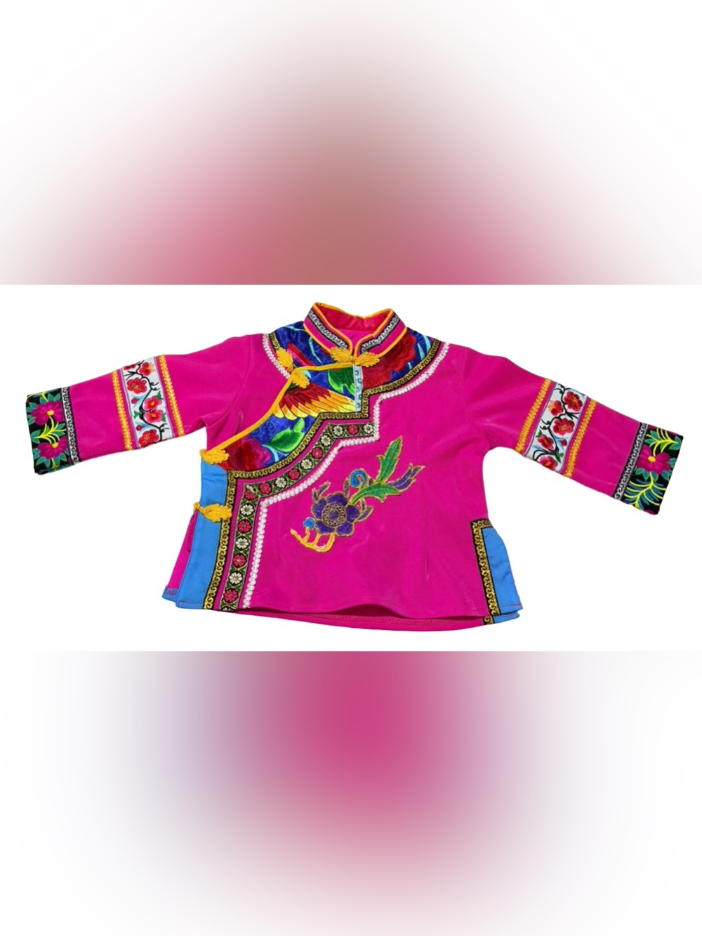 Traditional Hmong Inspired Embroidered Pink Jacket Kids OS Floral Festival